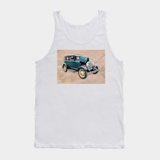 Vintage Blue Car on Old Route 66 on Newsprint Tank Top